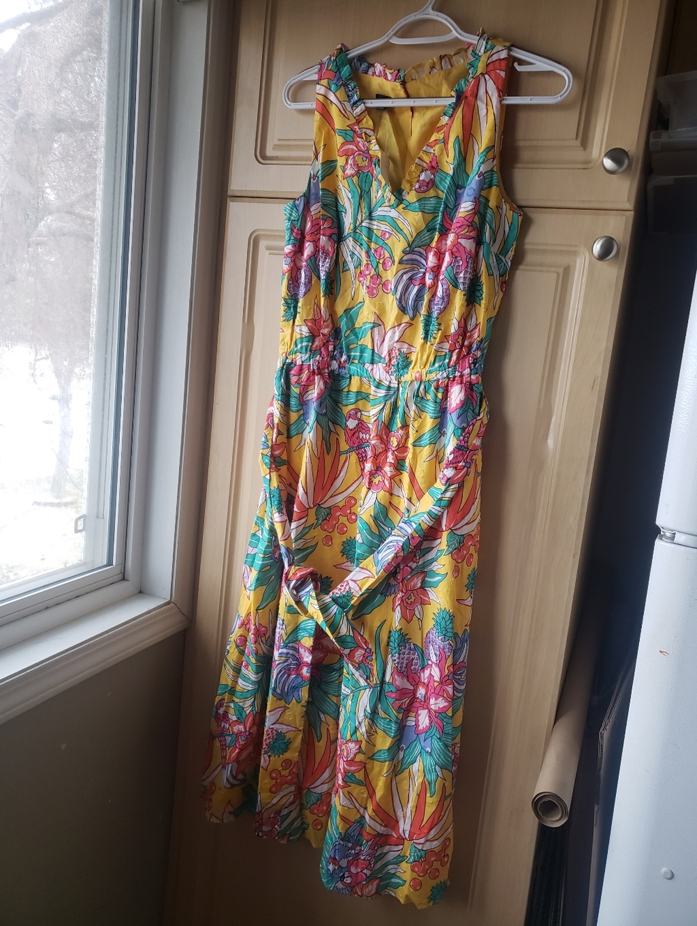NWT Talbot Smoked Belted Fit And Flare Tropical Floral Sleeveless Dress - Picture 4 of 12